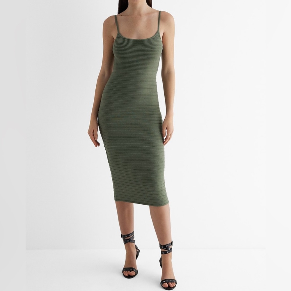 Body Contour Ribbed Scoop Neck Midi
Sweater Dress
